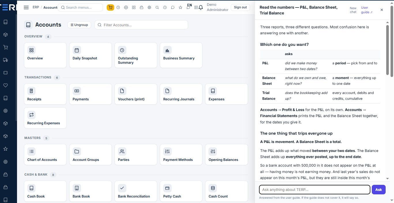 TERP's AI assistant explaining a report inside the app